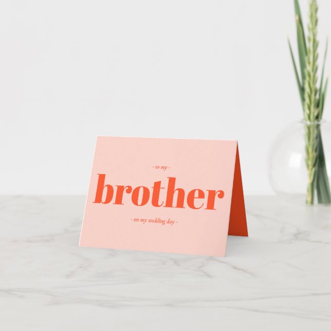 Carte Mariage Frère Minimal Simple orange rose (Devant)