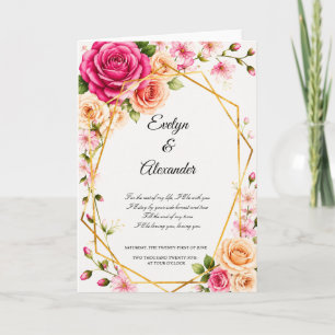 Carte Mariage Géométrique Romantique Rose Pêche Or Rose 