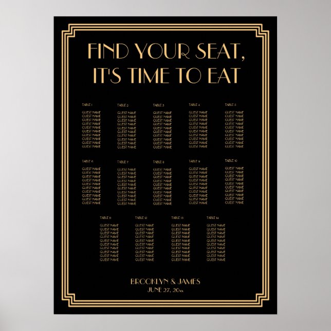 Carte Mariage Gold Et Black Art Déco (Devant)