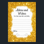 Carte Mariage Gold Sparkle Conseils & Wives Vertic<br><div class="desc">Ces élégantes cartes de conseil et de souhaits mariage dorés et brillants seront l'ajout parfait à votre réception de mariage. Ce design présente un cadre doré brillant avec le texte "Conseils et Voeux pour le nouveau Mr et Mrs" dans une combinaison de polices calligraphiques et simples noires. La carte permet...</div>