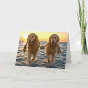 Carte Mariage Golden Retrievers avec corde nouée