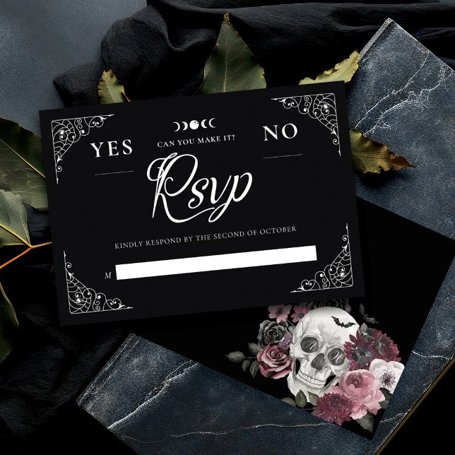 Carte Mariage gothique Halloween Noir (Gothic Halloween Wedding Spirit Board Black RSVP Card)