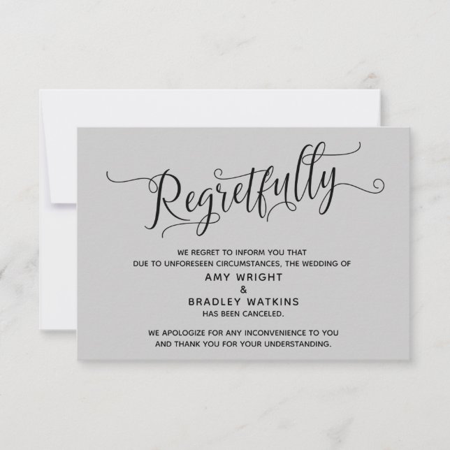 Carte Mariage Gris Annulée Malheureusement Élégant (Devant)