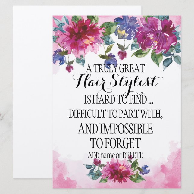 Carte Mariage Hair Styliste Merci Appréciation Cadeau (Devant / Derrière)