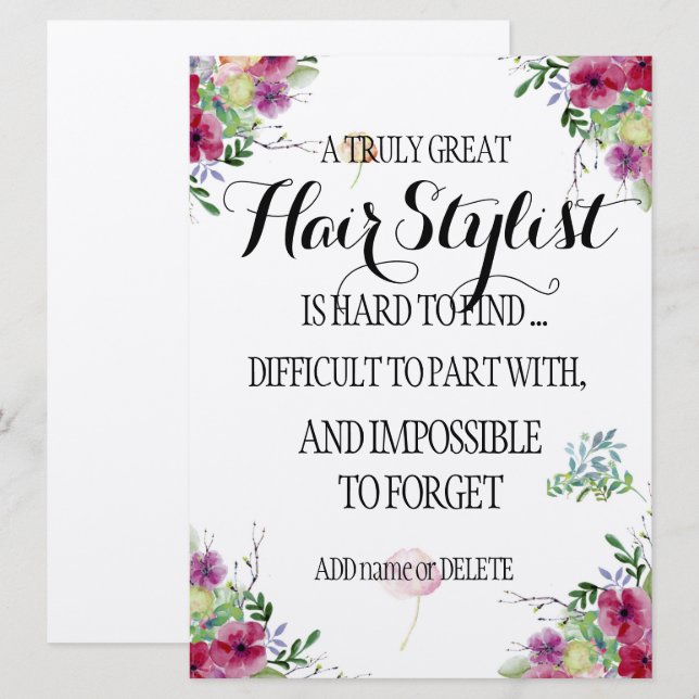 Carte Mariage Hair Styliste Merci Appréciation Cadeau (Devant / Derrière)