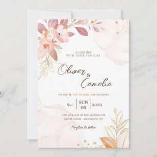 Carte mariage Invitation rose et marron
