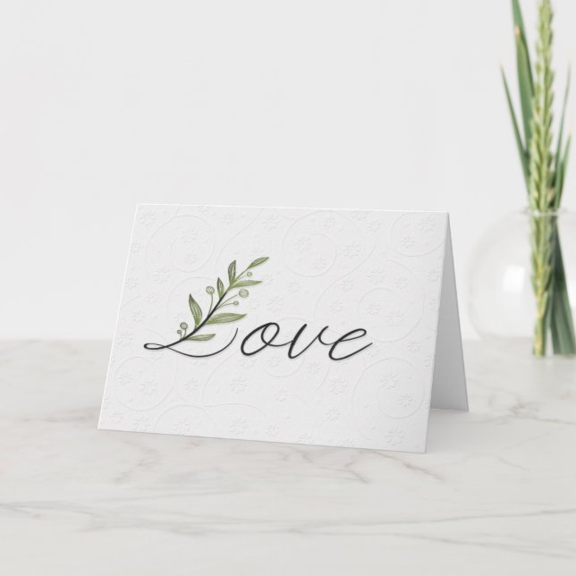 Carte Mariage Love Leaf Sur Embossé Blanc (Devant)