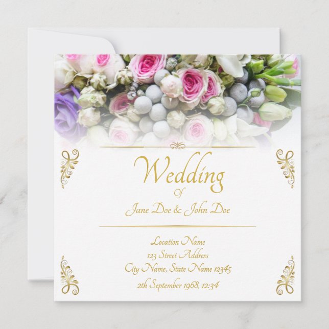 Carte Mariage - mariée avec bouquet mariage coloré (Devant)