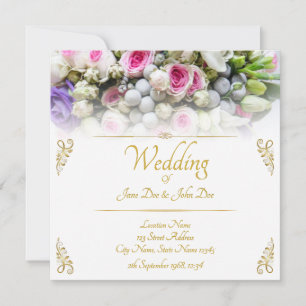 Carte Mariage - mariée avec un bouquet de mariage coloré