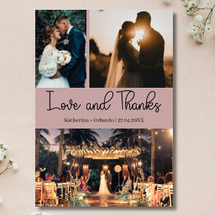Carte Mariage Mauve Amour & Remerciements Trois Photos