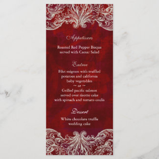 Carte mariage Menu Rouge Rose Garden