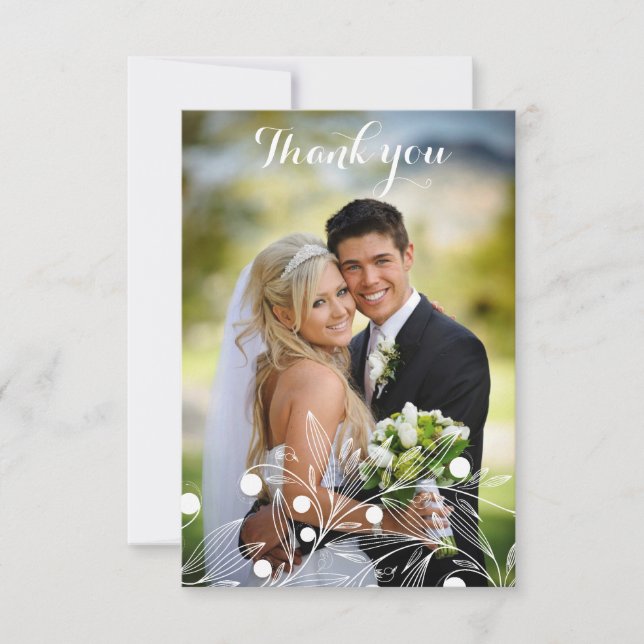 Carte Mariage Merci avec motif à fleurs blanches (Devant)
