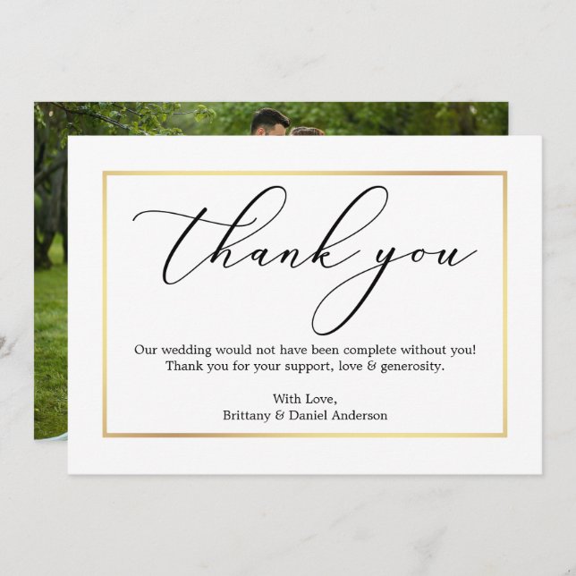 Carte Mariage minimaliste de calligraphie Merci or (Devant / Derrière)