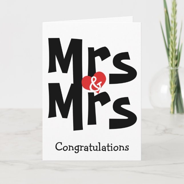 Carte Mariage Mme et Mme Félicitations Noir Blanc (Devant)