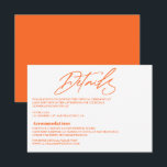 Carte mariage moderne chaude orange coloré<br><div class="desc">Cette belle carte de détails Mariage dispose d'un élégant design orangé chaud. avec ce coloris dynamique tendance de rose chaud et orange.Un mariage d'été amusant! Vérifiez la collection pour obtenir d'autres éléments correspondants.</div>