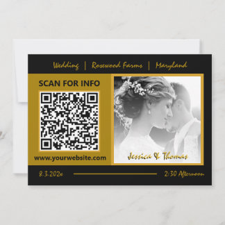 Carte Mariage moderne, Code QR, Photo, Noir / Or