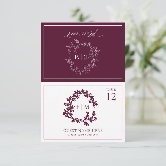 Carte Mariage Monogram Crest Bourgogne (Debout devant)