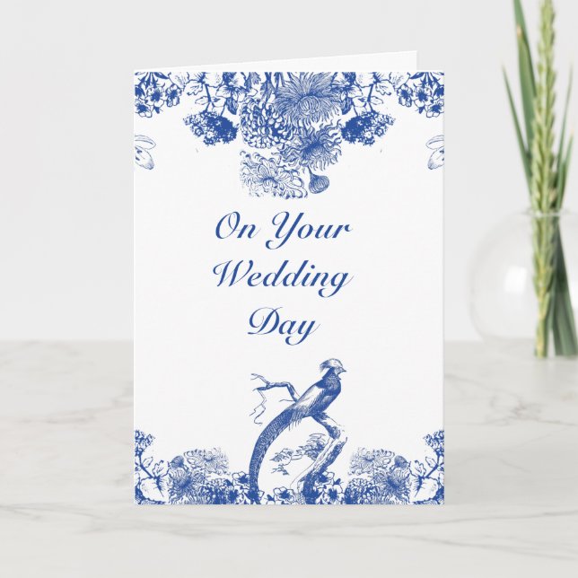 Carte Mariage Motif de la Chine Florale Bleu et Blanc (Devant)