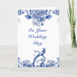 Carte Mariage Motif de la Chine Florale Bleu et Blanc