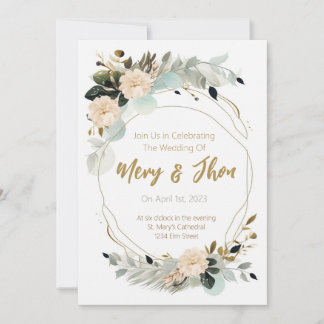 Carte Mariage neutre or floral