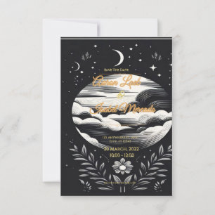 Carte mariage noir et blanc étoiles de lune
