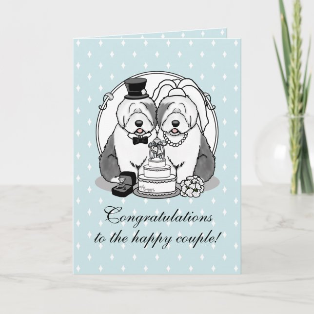Carte Mariage Old English Sheepdogs Mariée Gray 1 (Devant)