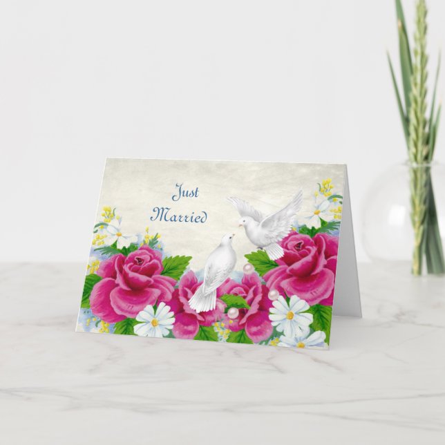 Carte Mariage ou Anniversaire - Des Roses de colombes ma (Devant)