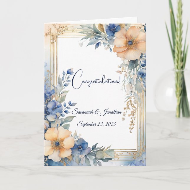 Carte Mariage personnalisé Chic Blue Peach (Devant)