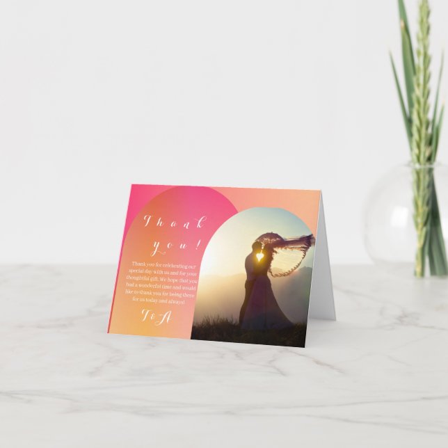 Carte Mariage Photo Boho Arch Sunset Ombre Merci (Devant)