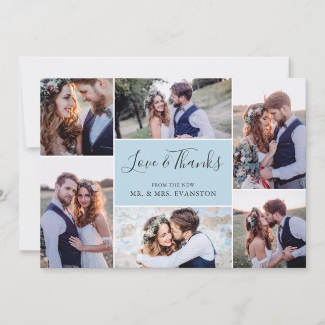 Carte Mariage photo Collage Merci plat| Bleu (Devant)