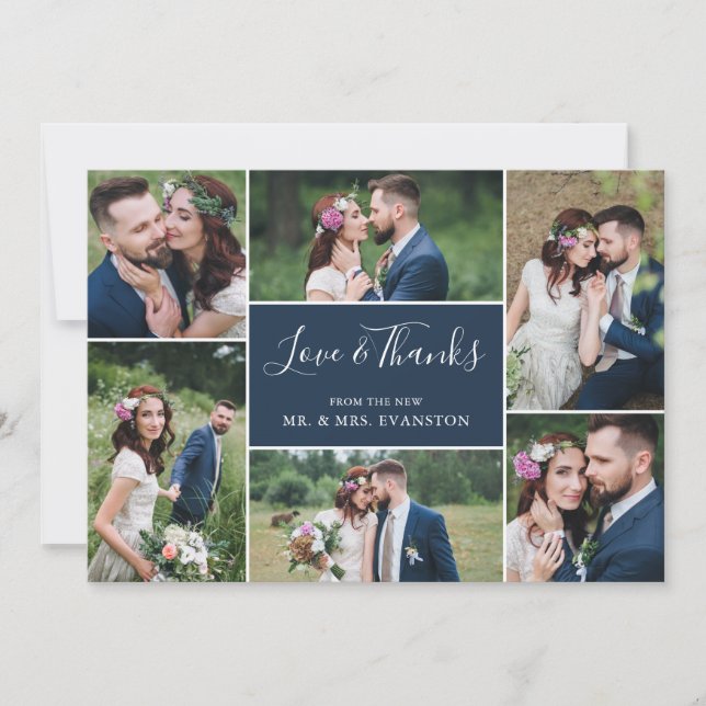 Carte Mariage photo Collage Merci plat| Marine (Devant)