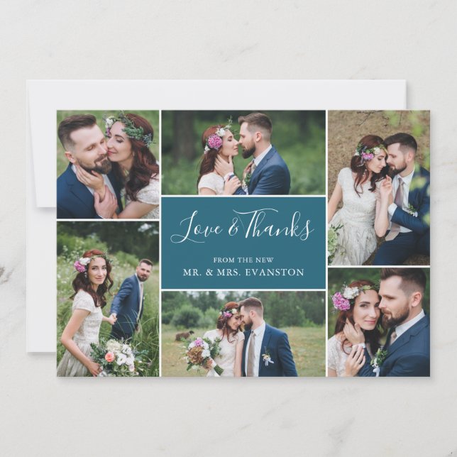 Carte Mariage photo Collage Merci plat| Turquoise (Devant)