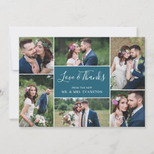 Carte Mariage photo Collage Merci plat Turquoise
