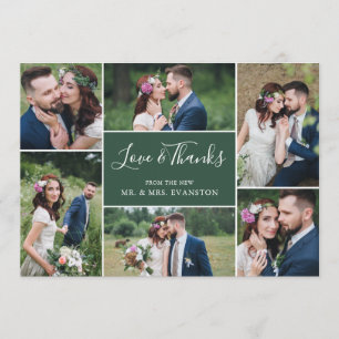 Carte Mariage photo Collage Merci plat  Vert