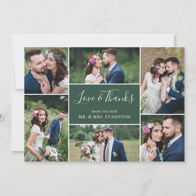 Carte Mariage photo Collage Merci plat| Vert (Devant)