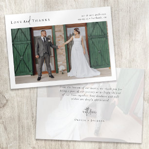 Carte Mariage photo de script Love and Thanks