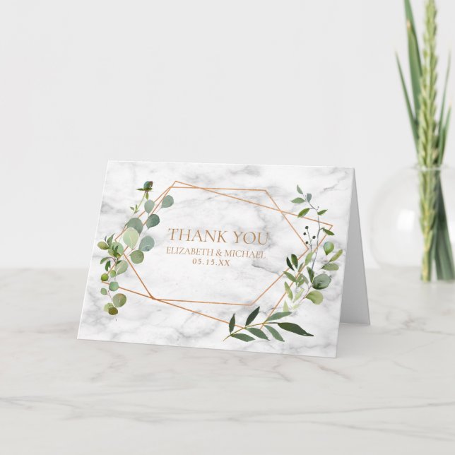 Carte Mariage photo en marbre Eucalyptus géométrique cui (Devant)