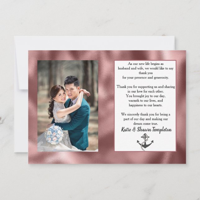 Carte Mariage Photo Merci double face Rose nautique (Dos)