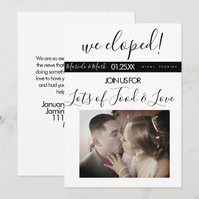 Carte Mariage photo noir blanc Script Moderne (Devant / Derrière)