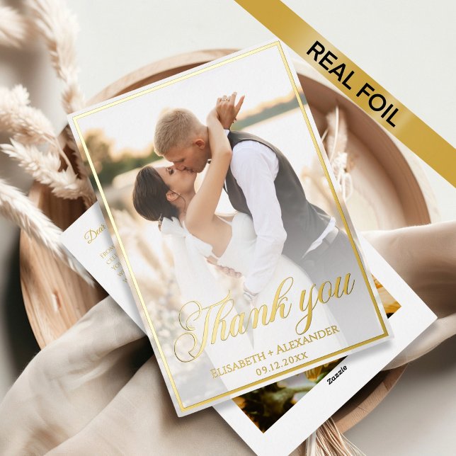 Carte mariage  photo Script Merci (Wedding Phote Script Foil Thank You Card)