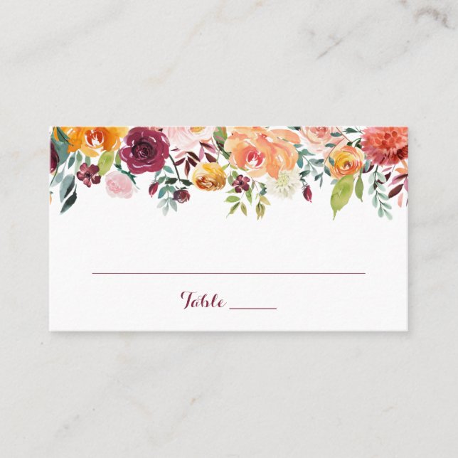Carte Mariage Plat Place Automne, Rose Orange (Devant)