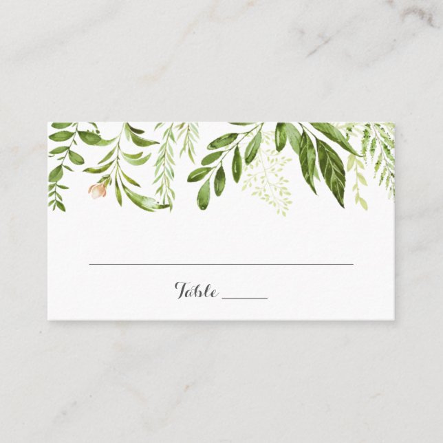 Carte Mariage Plat Place Feuille Verdure rustique (Devant)