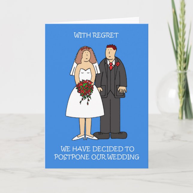 Carte Mariage Postponement Cartoon Couple. (Devant)