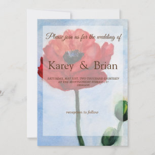 Carte Mariage Red Poppy Watercolor