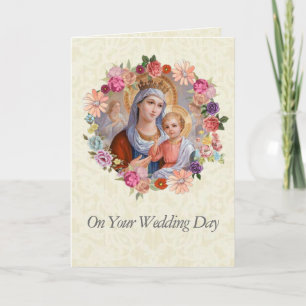 Carte Mariage Reine Marie Fleurs Jésus Anges