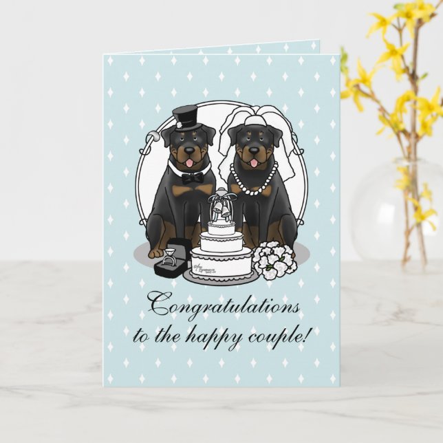 Carte Mariage Rottweilers - Belle caricature d'un bar so (Fleur jaune)