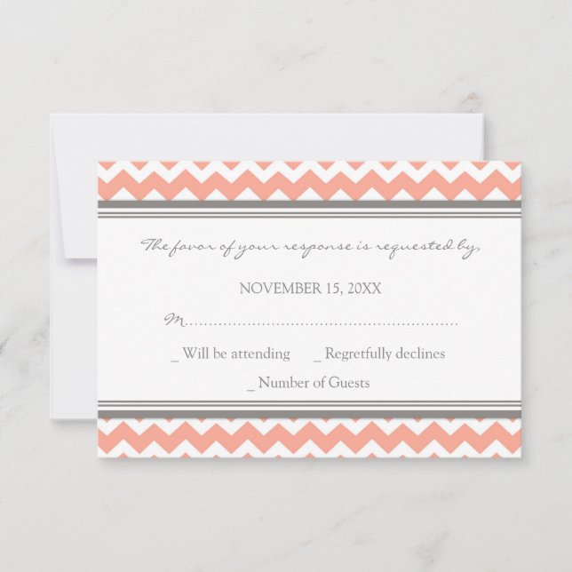 Carte Mariage RSVP Chevron Coral gris (Devant)