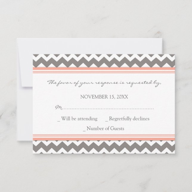 Carte Mariage RSVP Chevron Coral gris (Devant)