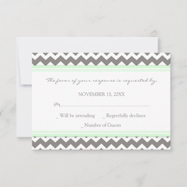 Carte Mariage RSVP Chevron Monnaie Grise (Devant)