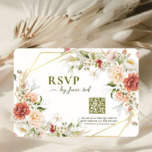 Carte Mariage RSVP Code QR - Foliage Gold Géométri